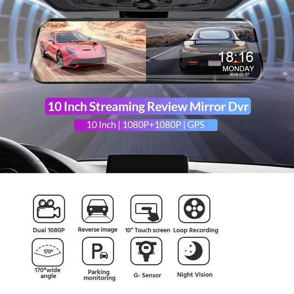 Car Mirror Rearview Dash Cam Car Mirror Black Box Dual 1080P  2-in-1 Mirror Dvr Video Recorder Car Dvr Registrar Video Recorder