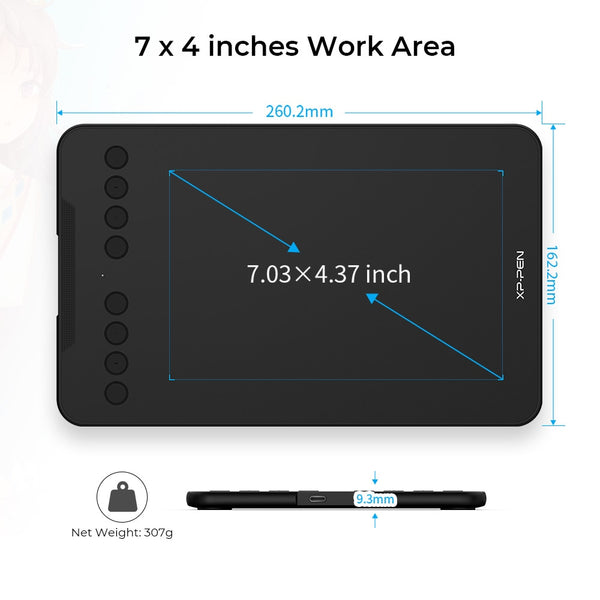 XPPen 7*4.3 Inch Graphics Tablet Deco Mini7 Digital Drawing Tablet 8 Express Keys Support 60 Tilt for Android Mac Windows Chrome