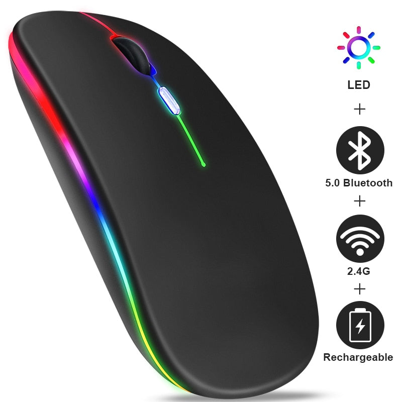 Rechargeable Bluetooth Wireless Mouse with 2.4GHz USB RGB 1600DPI Mouse for Computer Laptop Tablet PC Macbook