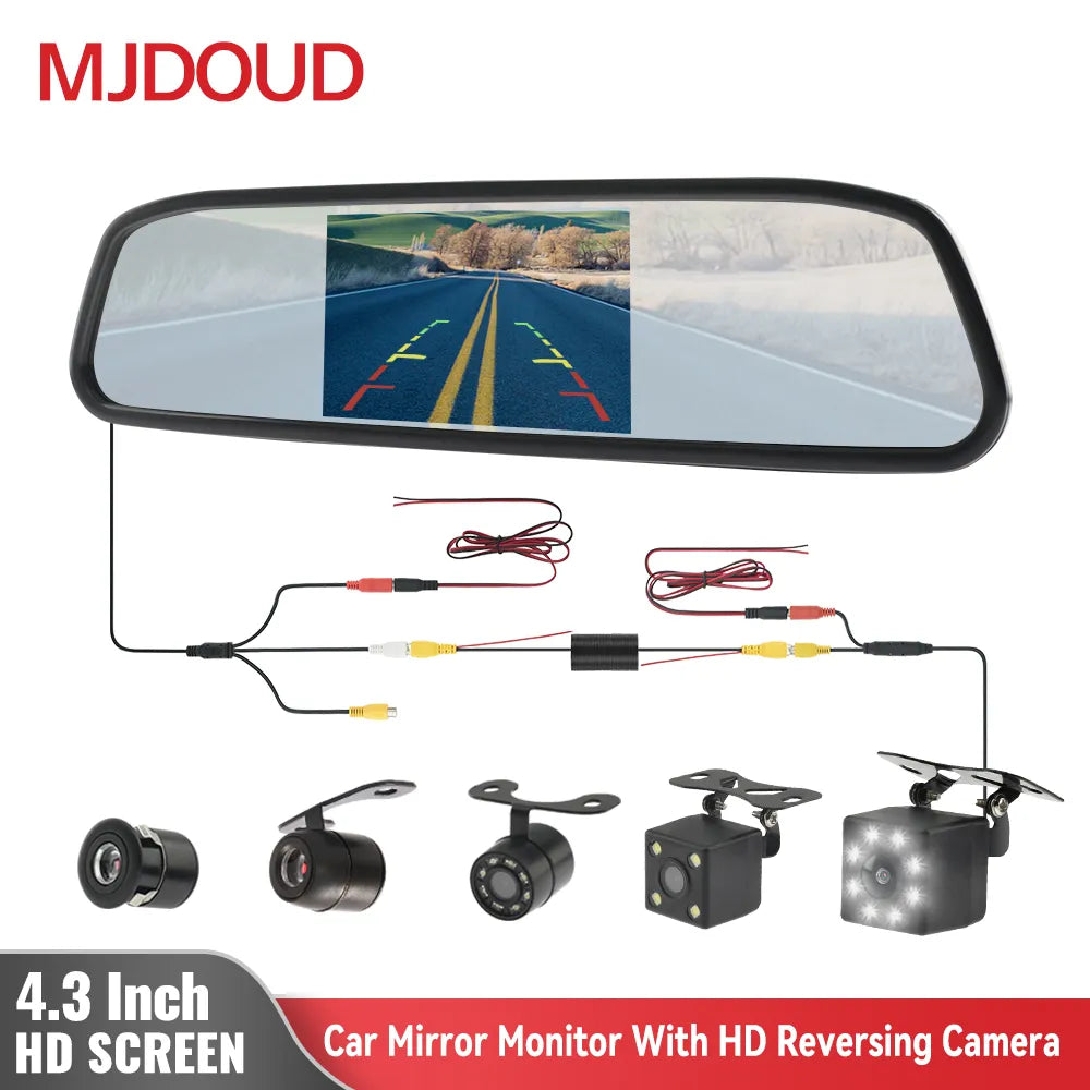 MJDOUD Car Rear view Camera with Mirror Monitor for Vehicle Parking Rearview Mirror Camera  4.3 Inch Screen Hd Reversing Camera