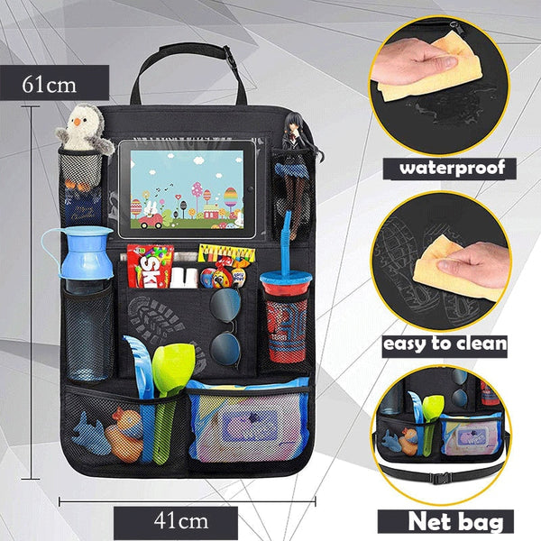 1pc Car Seat Back Organizer Storage Pockets with Touch Screen Tablet Holder Protector for Kids Children Car Accessories