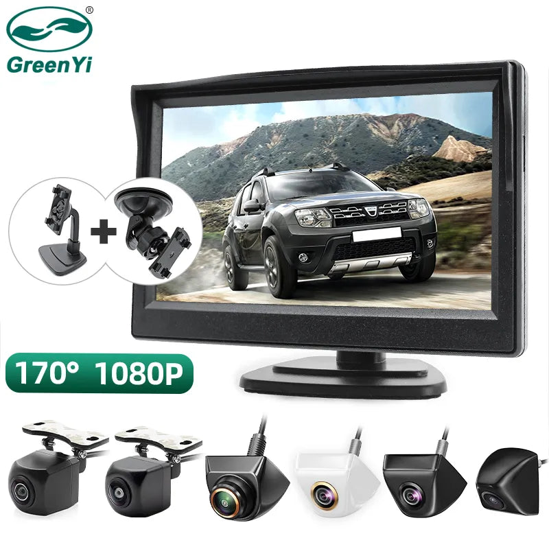 GreenYi 5 inch AHD IPS Monitor 1920*1080P High Definition 170 Degree Starlight Night Vision Vehicle Camera Reverse For Car