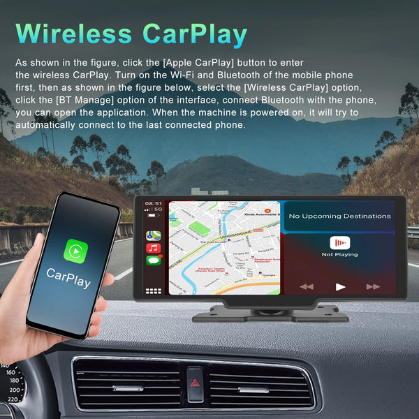 10'' Dash Cam Rearview Camera Carplay & Android Auto 2K Video DVR Navigation Recorder Dashboard Car Mirror 24H Park AUX