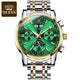 Silver gold strap green dial