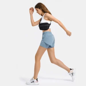 Xsunwing Elastic Drawstring Double Layer Short Women Summer Solid Hot Shorts Breathable Yoga Shorts With Pocket WHRHDK003