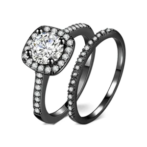 SGARIT Jewelry 14k Black White Rose Yellow Gold 1.5 Carat VVS D Moissanite Diamond Engagement Wedding Ring Set for Women