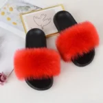 Luxury Women’s Faux Fur Slippers Hot Selling round Toe Raccoon Design Warm Flat Home Rubber Insole for Winter Outdoor Use