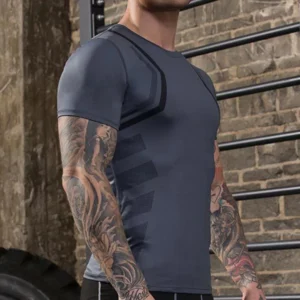Man Gym Sports Longline T Shirt With Split Round Hem and Reflective Printing