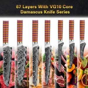Rainbow G10 Handle Damascus Professional Boning Knife Fillet Knives With Fully Customizable G10 Colors