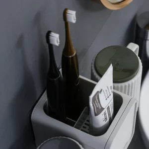 Wall-Mounted Modern White PP Plastic Multi-Purpose Toothbrush Holder Punch-Free Bathroom Accessories Organizer Home
