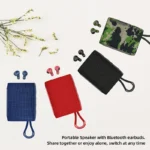 2 in 1 New Outdoor Fabric FM TWS BT TF Card bluetooth Wireless 2 in 1 Speaker Earphone Earbuds Speakers with Charging Box