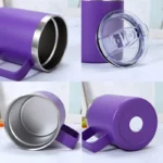 14oz Double Walled Vacuum Insulated Coffee Travel Stainless Steel Car Mug Handle Reusable with Straw