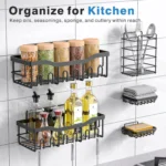 Metal Adhesive Shower Organizer Shelves for Bathroom & Kitchen,No Drilling Large Capacity Rustproof Bathroom Organizer