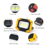COB 30W LED Work Light Rechargeable Waterproof Flood Lights for Outdoor Camping Hiking Emergency Car Repairing Job Site Lights