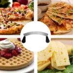 Pizza Rocker Cutter Stainless Steel Pizza Chopper Kitchen Knife Two Handles Cutter Tool Use for Waffle Cookies