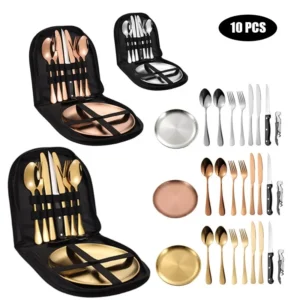 Picnic Set Camping Silverware Organizer Dinnerware Set Eating Utensils Spoon Butter Knife Foldable Cutlery Set