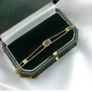 Feminina De Prata Natural Gemstone Rose Quartz Topaz Peridot S925 Link Chain Bracelet HI062