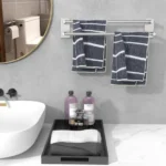 Self Adhesive Double Towel Bar ,Wall Mounted Bath Accessories Stainless Steel Shower Towel Rack, Towel Rod Holder for Bathroom