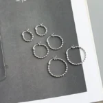 925 Sterling Silver Earring Women European and American Plain Chic Ball Bead 925 Silver Big Hoop Earring for Women