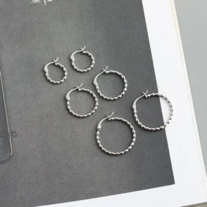 925 Sterling Silver Earring Women European and American Plain Chic Ball Bead 925 Silver Big Hoop Earring for Women