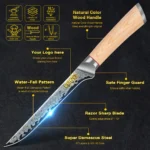 Natural Wood Handle 7 Inch 67 Layers VG10 Japanese Damascus Steel Boning Knife Fish Filleting Knives with Lifetime Guarantee