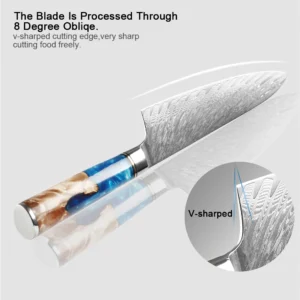 XITUO Damascus Steel Chef's Knife Clad Steel Core Sharp Kitchen Knife & amp; Blue Resin Wood Handle& Gift Box