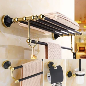 Luxury Black Gold Wall Mount Bathroom Accessories Set