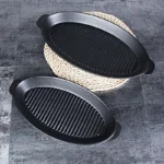 BBQ Party Dinnerware Set Porcelain Rolling Tray with Handle Oval Food Plate Featuring Plant Pattern