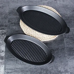 BBQ Party Dinnerware Set Porcelain Rolling Tray with Handle Oval Food Plate Featuring Plant Pattern