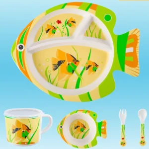 Cute Fish Style Designed for Kids Dinnerware Set Biodegradable Bamboo Fiber Dinnerware Plate Set