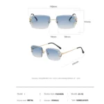 HBK Square Retro Eyewear Rimless Luxury Gradient Sunglasses for Women Men on Lens Outdoor Parties Vacations Travel