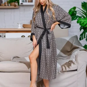 Women's 2 Pieces Luxury Letter Print Cool Ice Silk Pajamas Shorts-sleeved Cardigan Robe Female Casual Home Clothes Night-robe