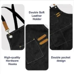 Apron With Removable Adjustable Strap Work Apron Durable Washed Canvas Chef Bib Apron