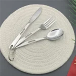Camping Cutlery Set Fork Knife and Spoon Set Stainless Steel Cutlery Portable Cutlery Set Hook