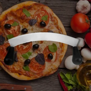 Pizza Rocker Cutter Stainless Steel Pizza Chopper Kitchen Knife Two Handles Cutter Tool Use for Waffle Cookies