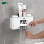Auto Bathroom Wall Mount Automatic Toothpaste Dispenser Toothbrush Holder Set Squeezer for Children and Adults