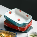 Heat Resistant Handpainted Bakeware Nordic Cheese Baking Tray Rectangular Ceramic Baking Dish for Kitchen