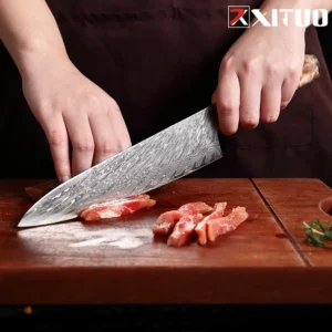 XITUO Damascus Steel Chef's Knife Clad Steel Core Sharp Kitchen Knife & amp; Blue Resin Wood Handle& Gift Box