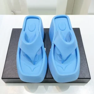 Women Spring Summer Sandals Beach Thick Sole Platform Slippers Slip-on Personalized Square Head High Wedge Flip Flops