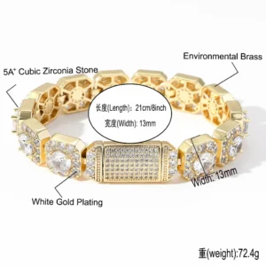 Hip Hop 13mm Micro Paved Cubic Zircon Tennis Chain Bracelet