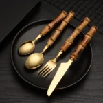 Good Color Natural Wooden Handle Spoon Fork Knife Flatware Set Gift Box 304 Stainless Steel Cutlery with Bamboo Handle