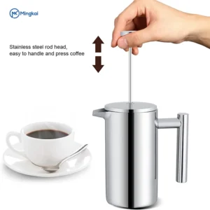 French Press Coffee Maker with Stainless Steel Filter System Handcrafted Coffee for Home Kitchen Use Metal Press with Lid