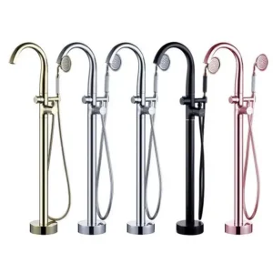 Luxury Accessories White and Rose Gold Brass Bath Floor Mounted Style Shower Bathtub Faucet Floor Standing Bathtub Faucet