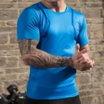 Man Gym Sports Longline T Shirt With Split Round Hem and Reflective Printing