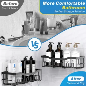 Metal Adhesive Shower Organizer Shelves for Bathroom & Kitchen,No Drilling Large Capacity Rustproof Bathroom Organizer
