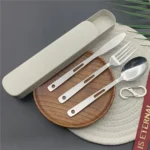 Camping Cutlery Set Fork Knife and Spoon Set Stainless Steel Cutlery Portable Cutlery Set Hook