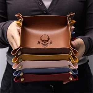 Foldable Leather Valet Tray Home Jewelry Storage Basket Box Tray for Key Coin Change Phone Wallet
