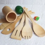Eco Friendly Reusable Customized  Kitchen Cooking Set  Natural Wood Wooden with Holder Spoons Bamboo Utensils