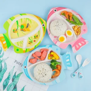 Cute Fish Style Designed for Kids Dinnerware Set Biodegradable Bamboo Fiber Dinnerware Plate Set