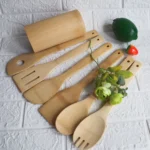 Eco Friendly Reusable Customized  Kitchen Cooking Set  Natural Wood Wooden with Holder Spoons Bamboo Utensils